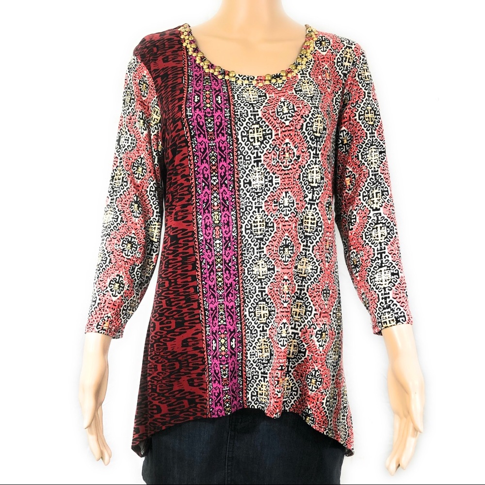 Ruby Rd Shirt Sz Small Red Black White Studded